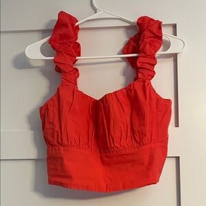 Abercrombie & Fitch Coral Ruffled Crop Top